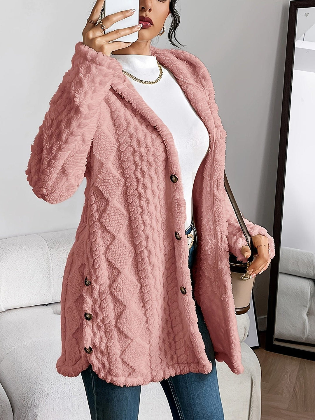 Everly Button-Front Hooded Fleece Hoodies for Women — photo 8