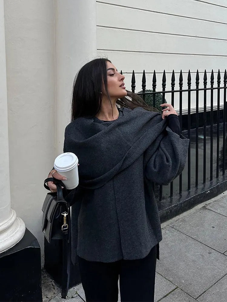Oriana Draped Knit Cape Coat Coats for Women — photo 6
