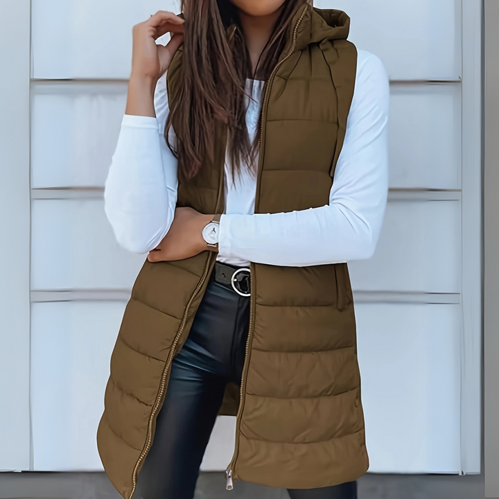 Women's Longline Hooded Puffer Vest — 2
